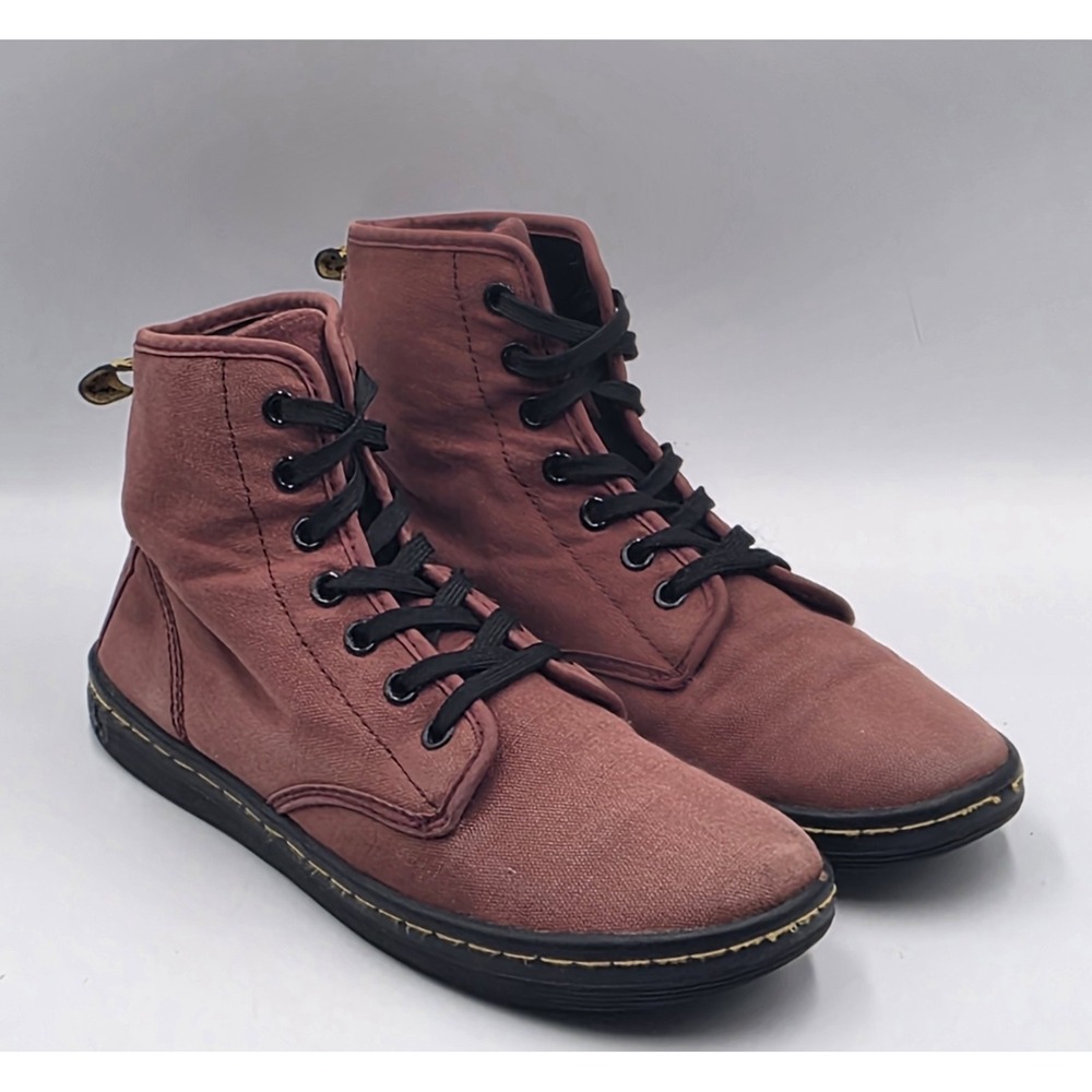 Dr. Martens Shoreditch Canvas Boots Ankle Cherry Red Black Women's Size 7 US